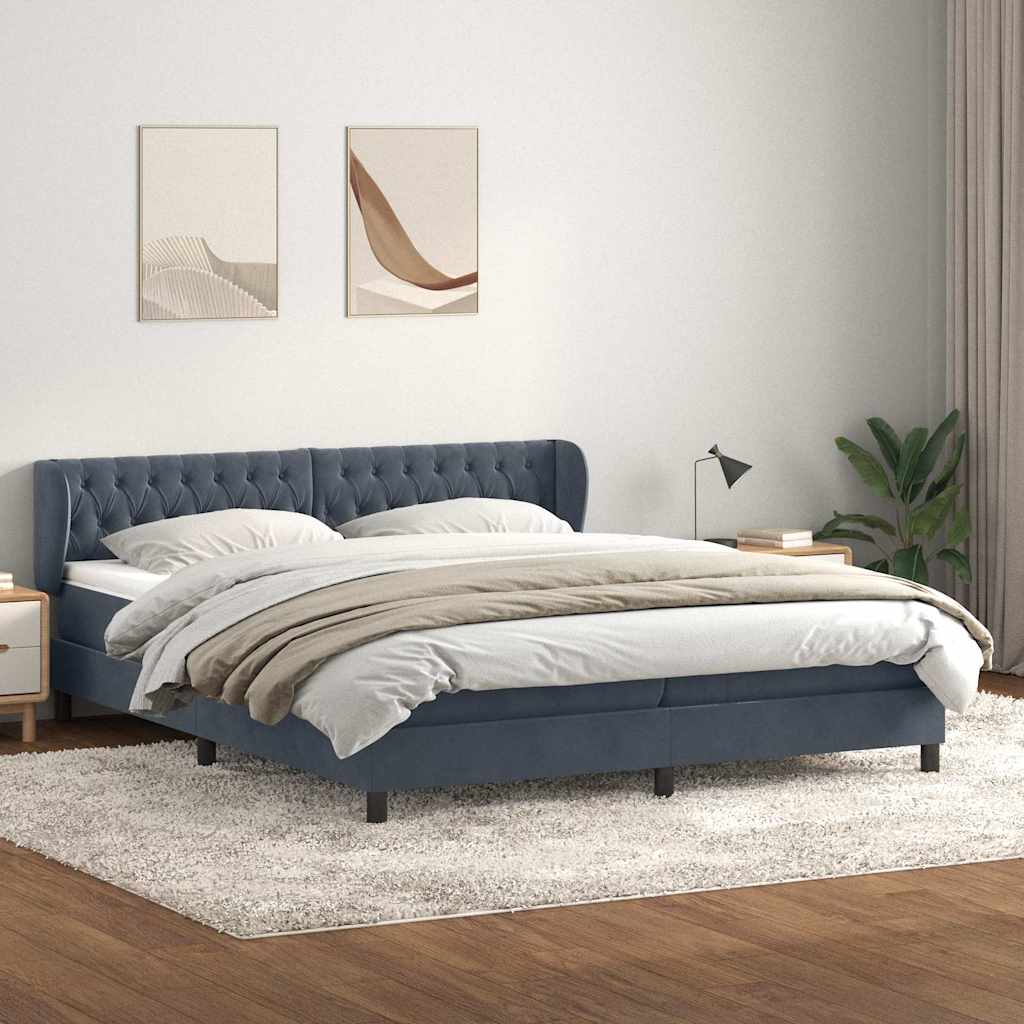 Giroletto a Molle con Materassi Grigio Scuro 200x220 cm Velluto