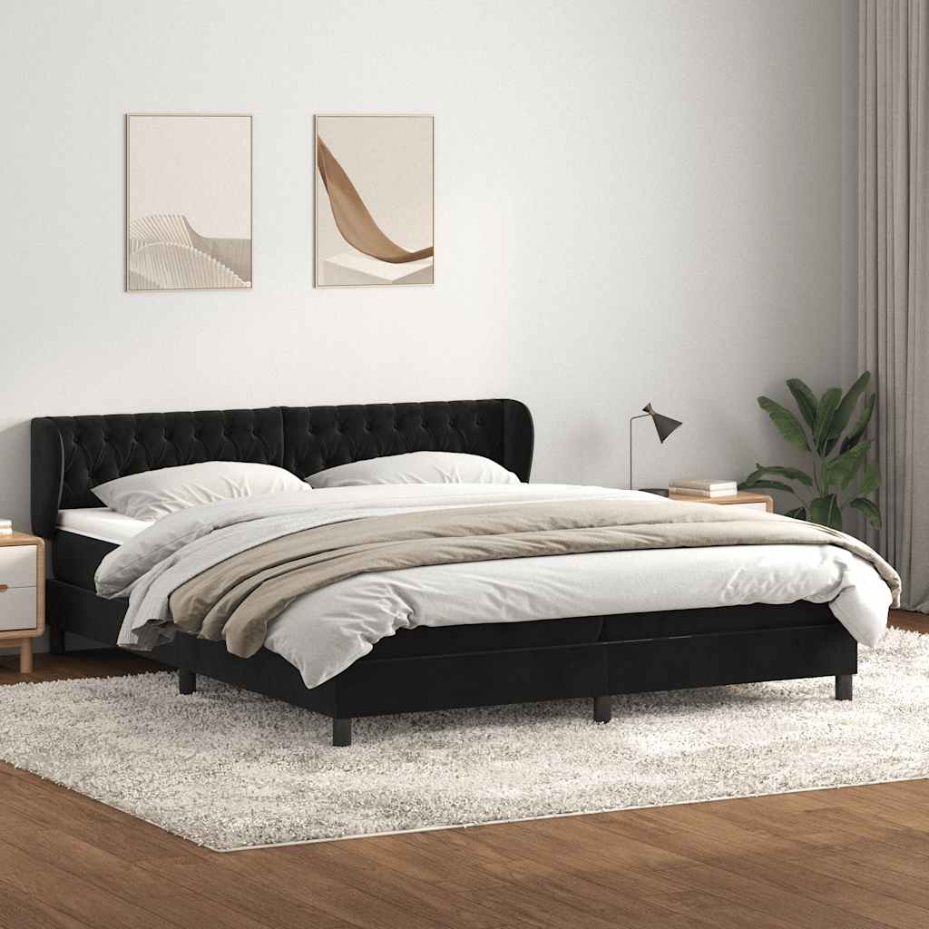 Giroletto a Molle con Materassi Nero 200x220 cm in Velluto