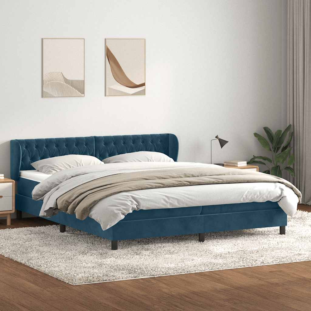 Giroletto a Molle con Materassi Blu Scuro 200x220 cm in Velluto