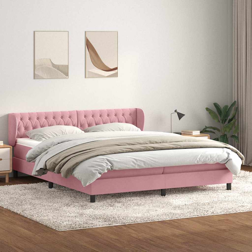 Giroletto a Molle con Materassi Rosa 200x220 cm in Velluto