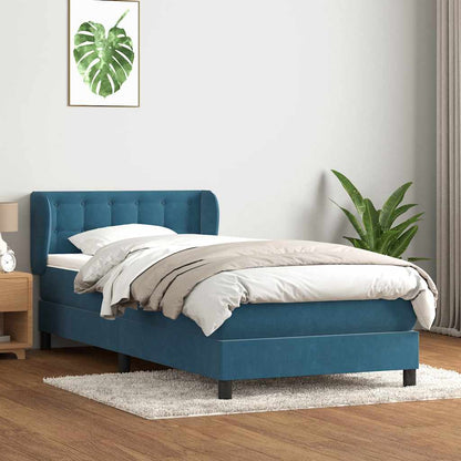 Giroletto a Molle con Materasso Blu Scuro 80x210 cm Velluto