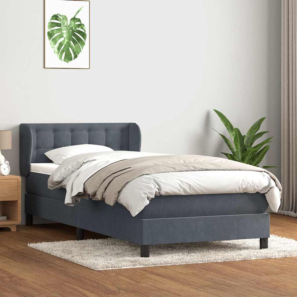 Giroletto a Molle con Materasso Grigio Scuro 90x210 cm Velluto