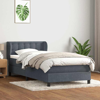 Giroletto a Molle con Materasso Grigio Scuro 90x210 cm Velluto
