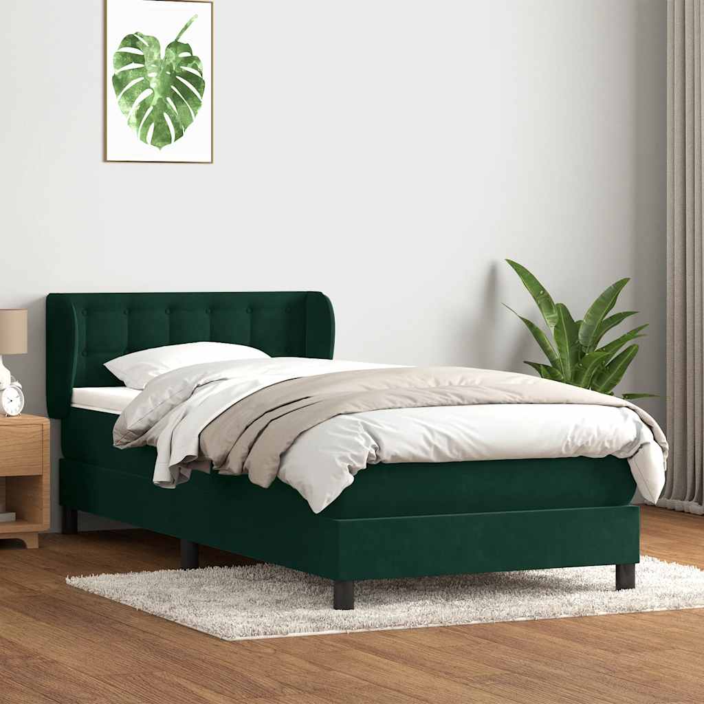 Giroletto a Molle con Materasso Verde Scuro 90x210 cm Velluto