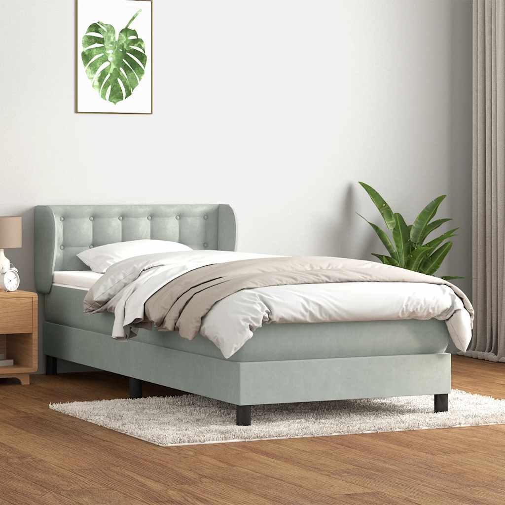 Giroletto a Molle con Materasso Grigio Chiaro 100x210cm Velluto