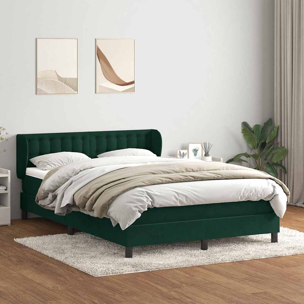 Giroletto a Molle con Materasso Verde Scuro 140x210 cm Velluto