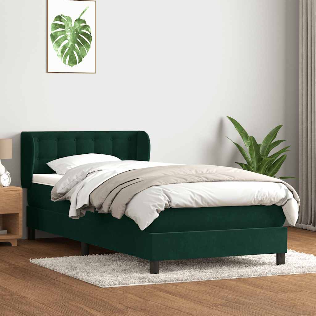 Giroletto a Molle con Materasso Verde Scuro 80x220 cm Velluto