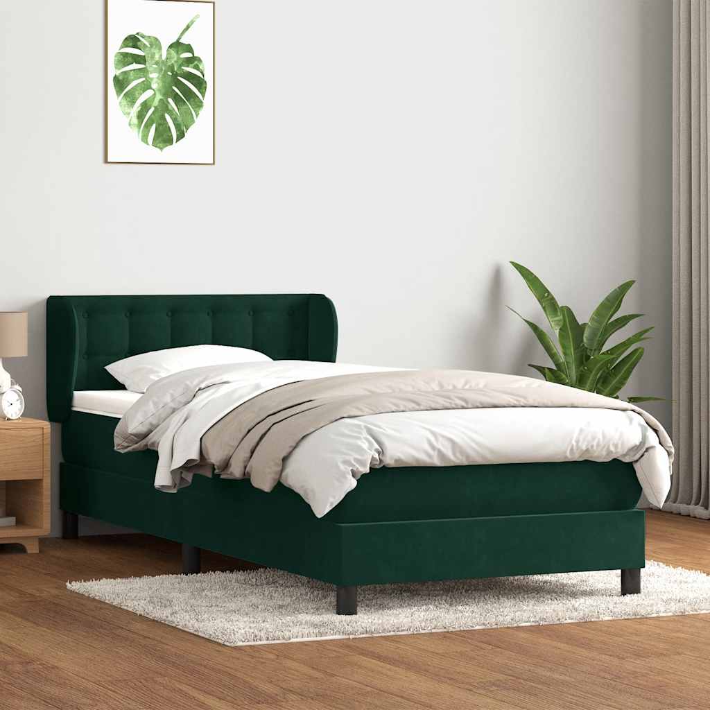 Giroletto a Molle con Materasso Verde Scuro 90x220 cm Velluto