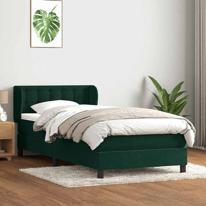 Giroletto a Molle con Materasso Verde Scuro 90x220 cm Velluto