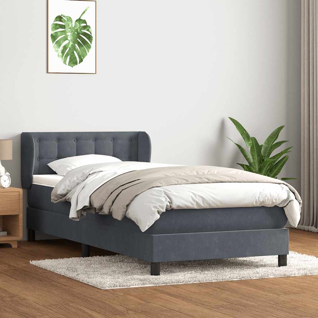 Giroletto a Molle con Materasso Grigio Scuro 100x220 cm Velluto