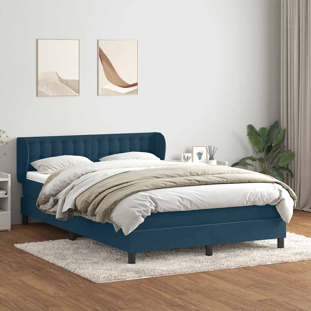 Giroletto a Molle con Materasso Blu Scuro 140x220 cm Velluto