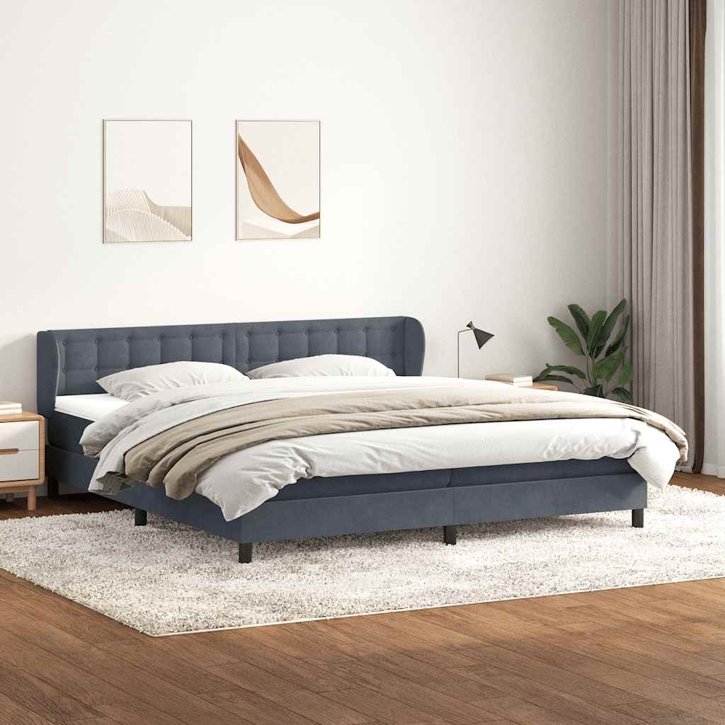 Giroletto a Molle con Materassi Grigio Scuro 180x220 cm Velluto