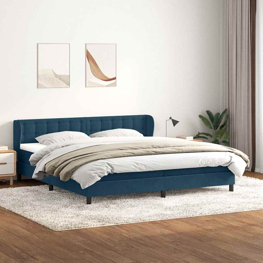 Giroletto a Molle con Materassi Blu Scuro 180x220 cm Velluto