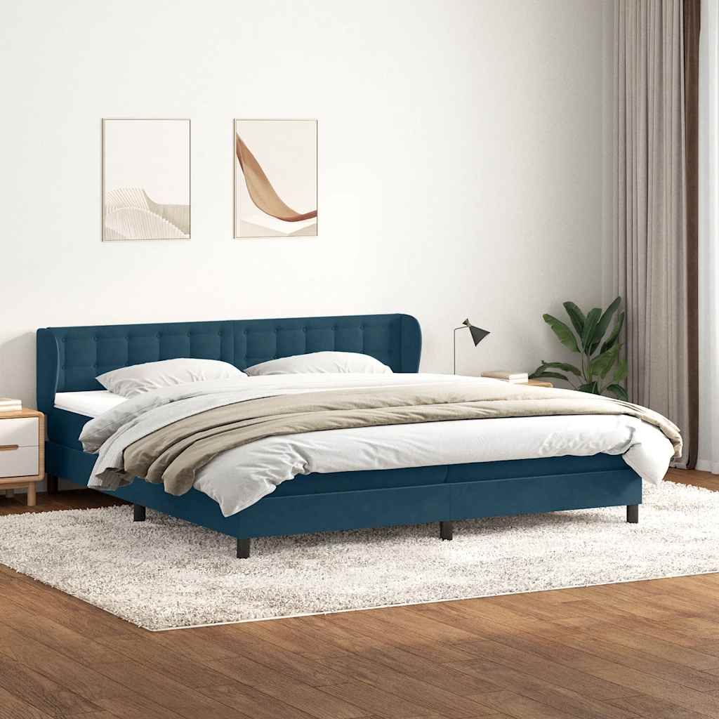 Giroletto a Molle con Materassi Blu Scuro 200x220 cm in Velluto