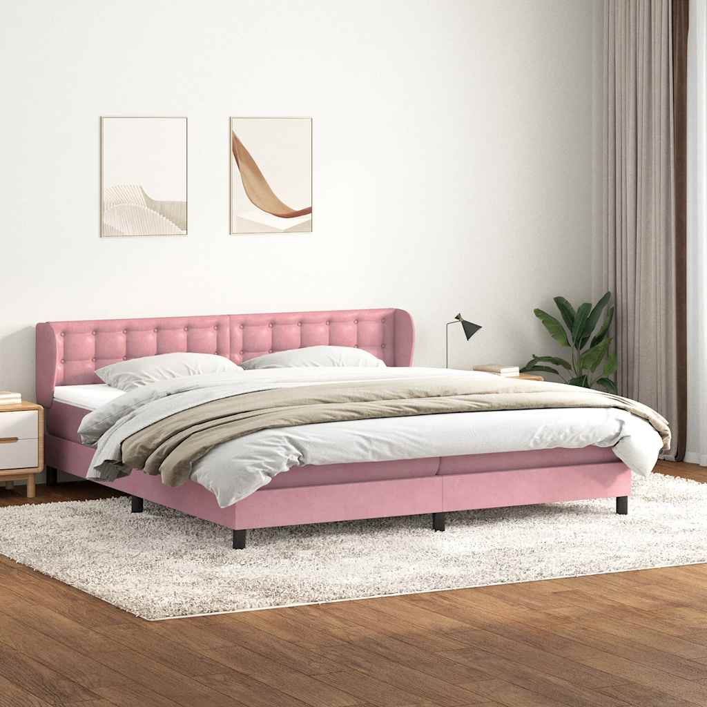Giroletto a Molle con Materassi Rosa 200x220 cm in Velluto