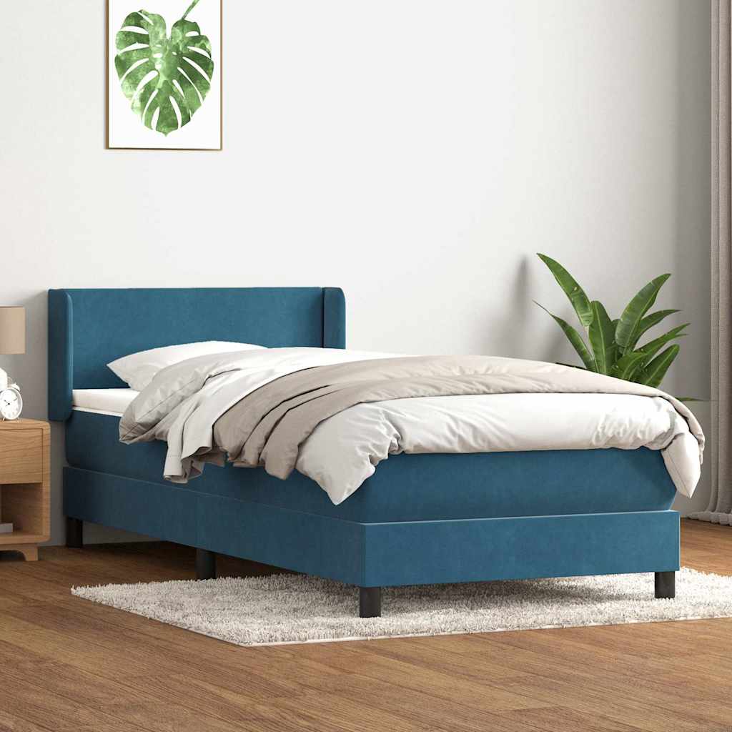 Giroletto a Molle con Materasso Blu Scuro 90x210 cm Velluto