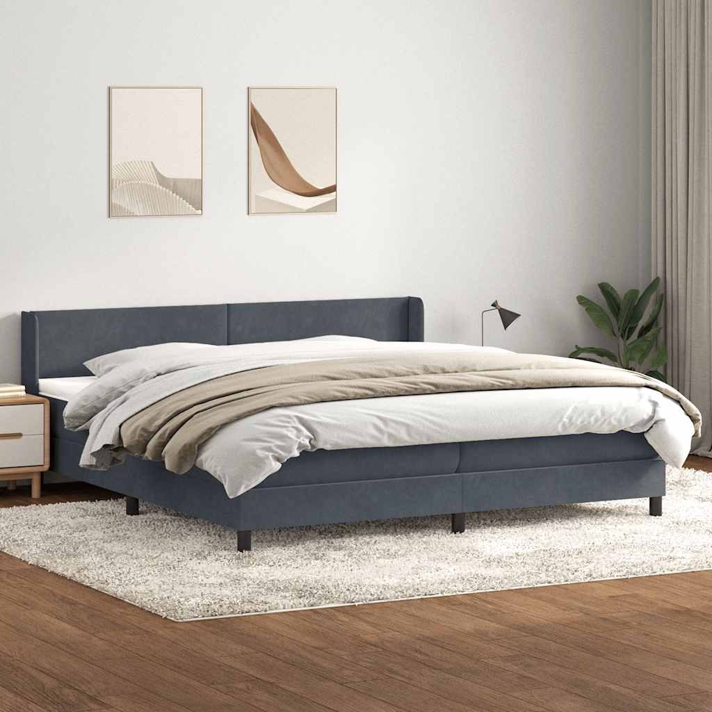 Giroletto a Molle con Materasso Grigio Scuro 180x210 cm Velluto
