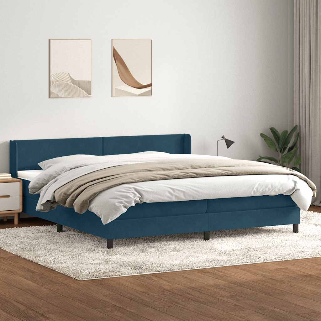 Giroletto a Molle con Materasso Blu Scuro 180x210 cm in Velluto