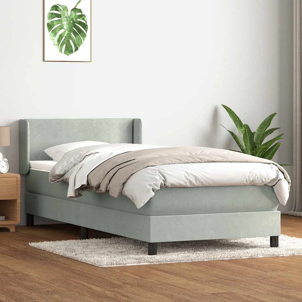 Giroletto a Molle con Materasso Grigio Chiaro 80x220 cm Velluto