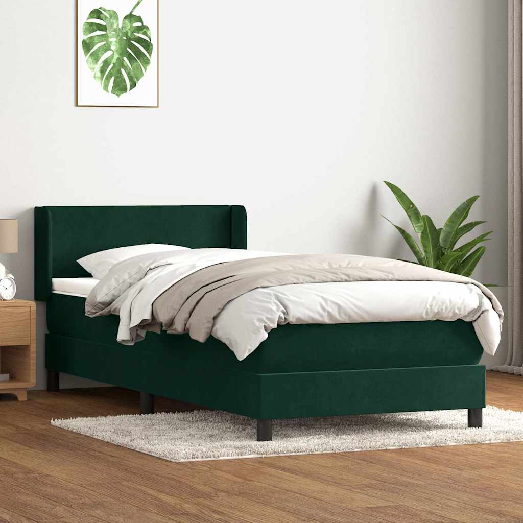 Giroletto a Molle con Materasso Verde Scuro 80x220 cm Velluto