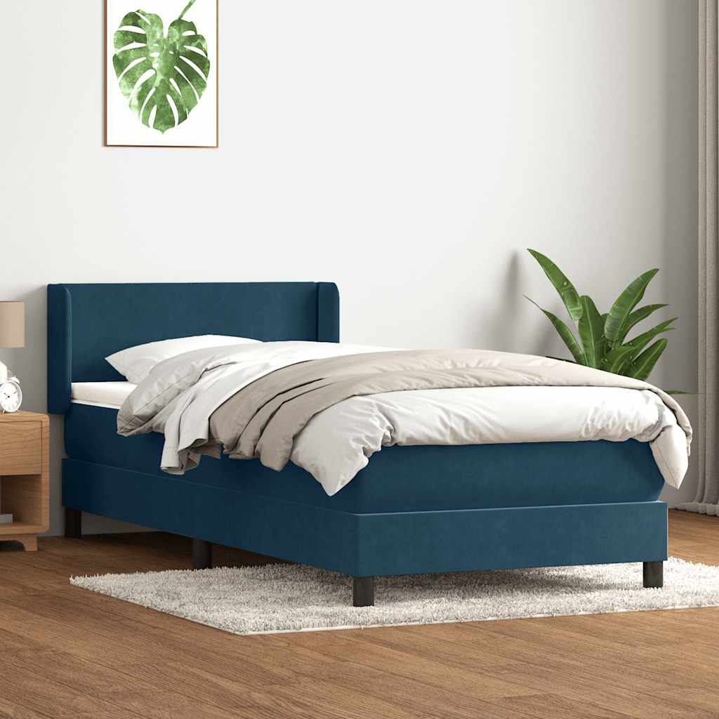 Giroletto a Molle con Materasso Blu Scuro 90x220 cm Velluto