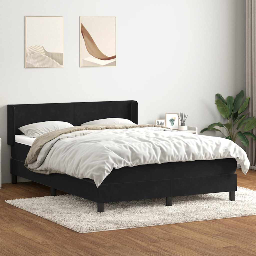 Giroletto a Molle con Materasso Nero 140x220 cm in Velluto