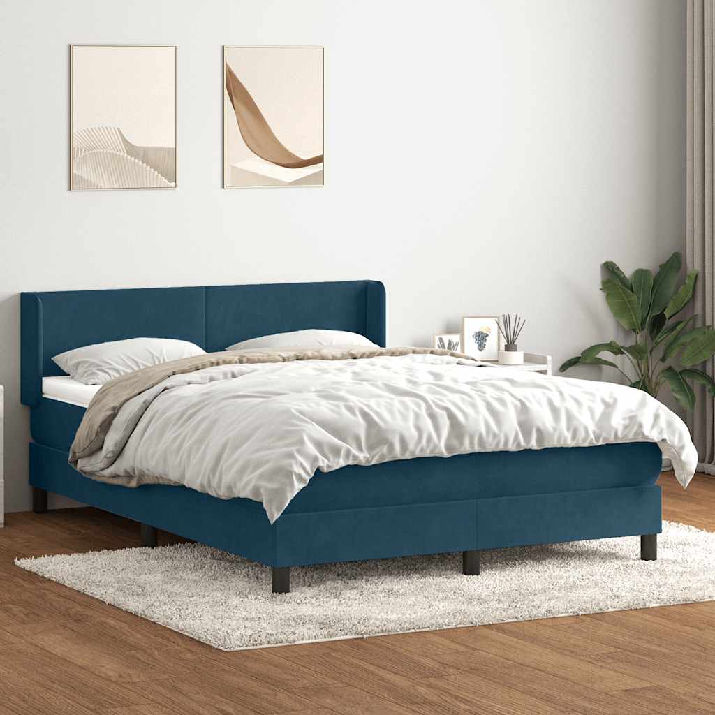 Giroletto a Molle con Materasso Blu Scuro 160x220 cm in Velluto