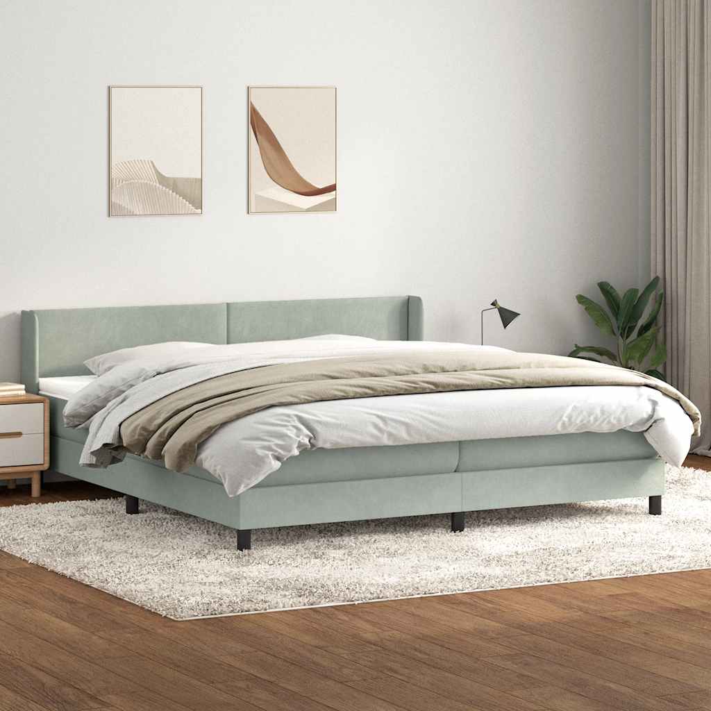 Giroletto a Molle con Materasso Grigio Chiaro 200x220cm Velluto