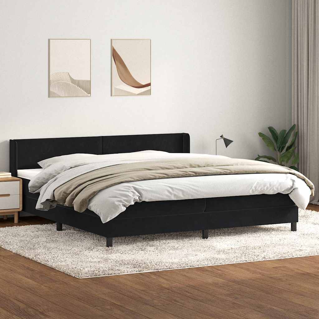Giroletto a Molle con Materasso Nero 200x220 cm in Velluto