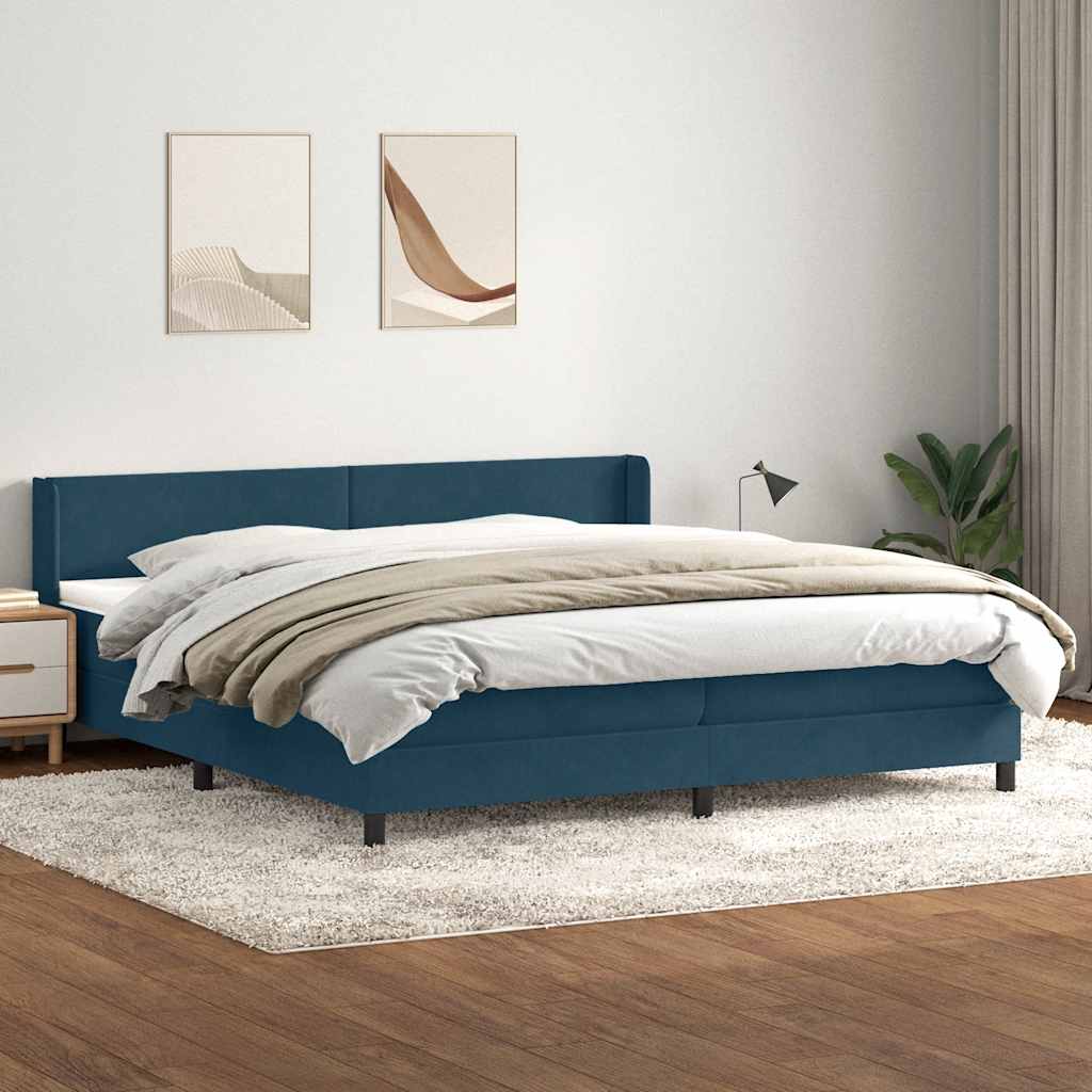 Giroletto a Molle con Materasso Blu Scuro 200x220 cm in Velluto