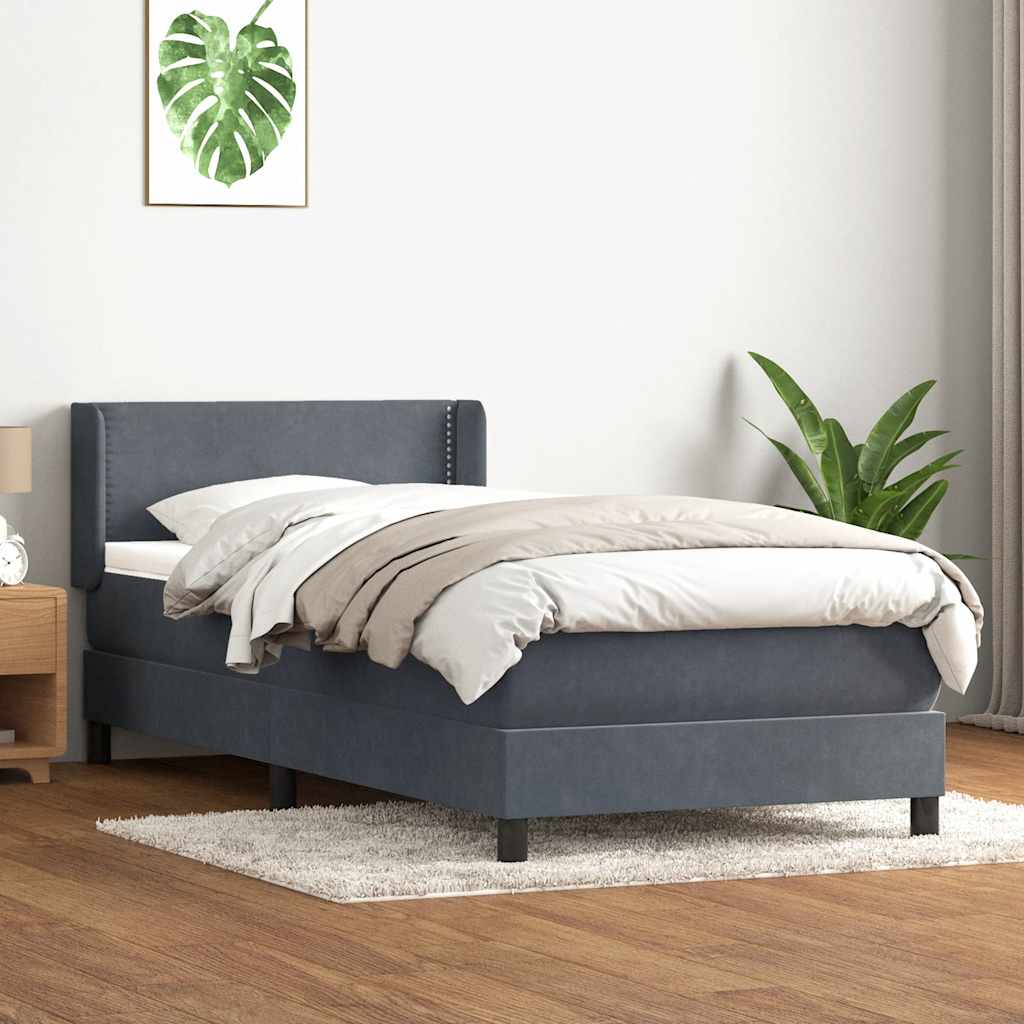 Giroletto a Molle con Materasso Grigio Scuro 90x210 cm Velluto
