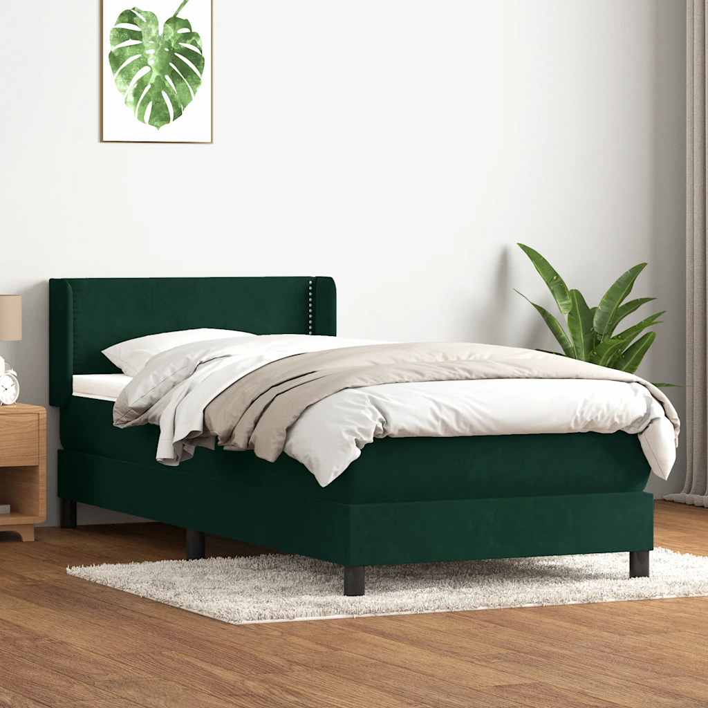 Giroletto a Molle con Materasso Verde Scuro 90x210 cm Velluto