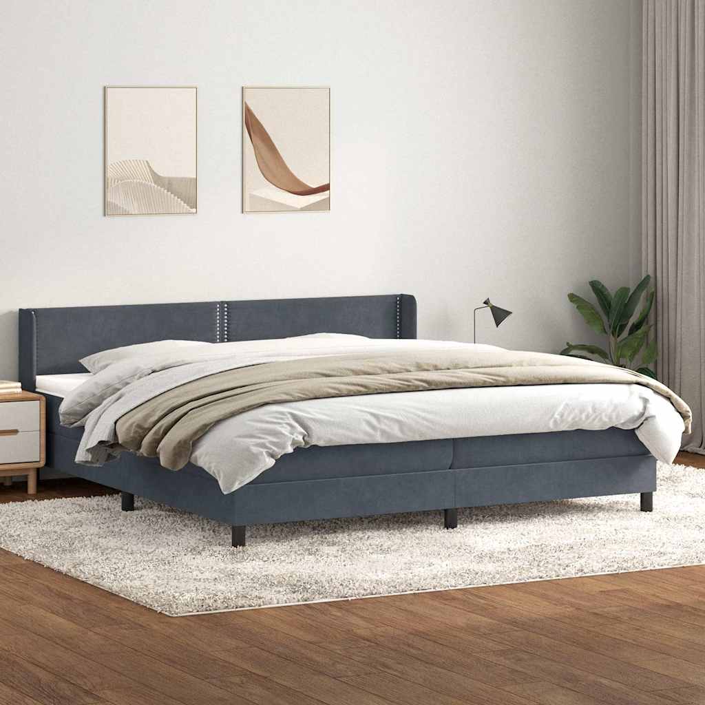 Giroletto a Molle con Materasso Grigio Scuro 180x210 cm Velluto