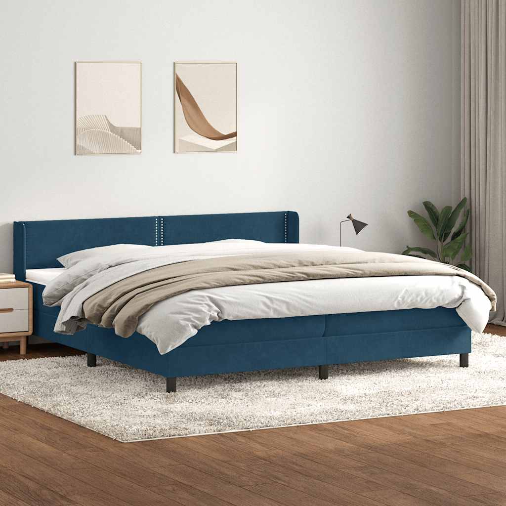 Giroletto a Molle con Materasso Blu Scuro 200x210 cm in Velluto