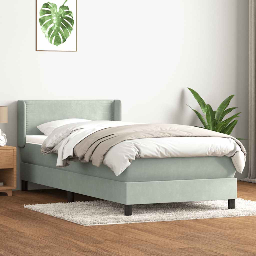 Giroletto a Molle con Materasso Grigio Chiaro 80x220 cm Velluto