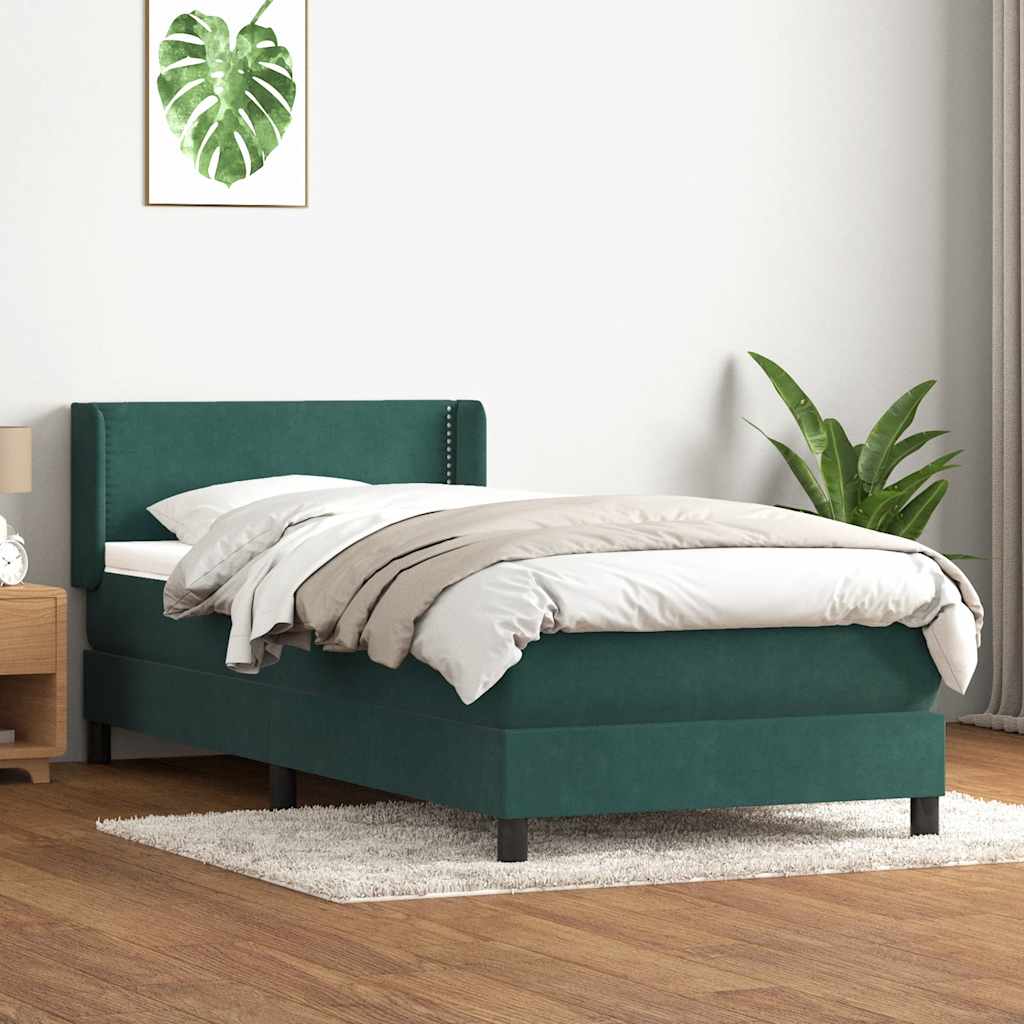Giroletto a Molle con Materasso Verde Scuro 80x220 cm Velluto