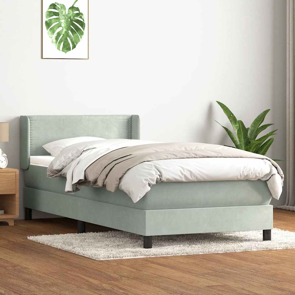 Giroletto a Molle con Materasso Grigio Chiaro 90x220 cm Velluto