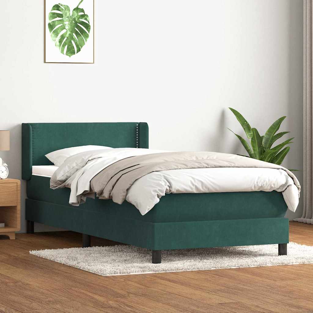 Giroletto a Molle con Materasso Verde Scuro 90x220 cm Velluto