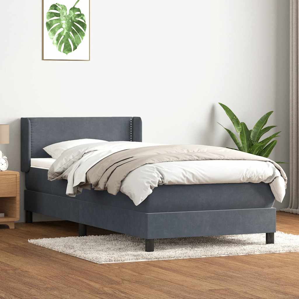 Giroletto a Molle con Materasso Grigio Scuro 100x220 cm Velluto