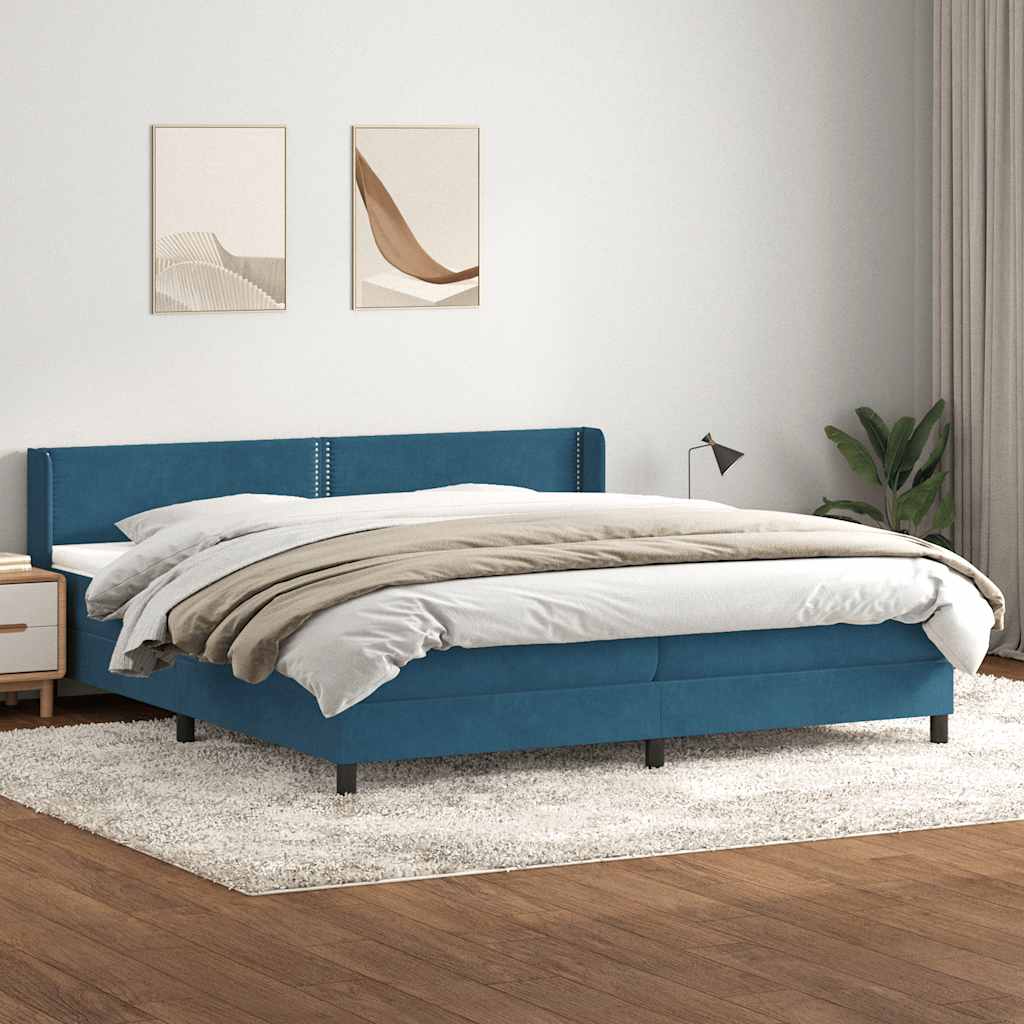 Giroletto a Molle con Materasso Blu Scuro 180x220 cm Velluto