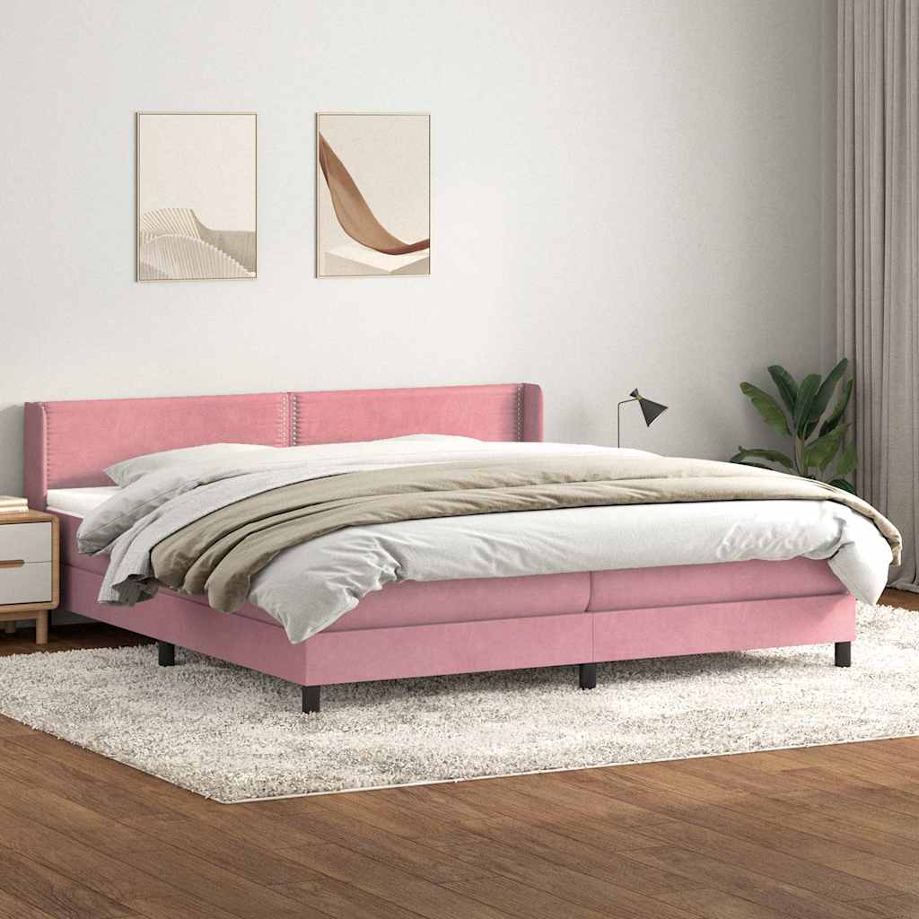 Giroletto a Molle con Materasso Rosa 180x220 cm in Velluto