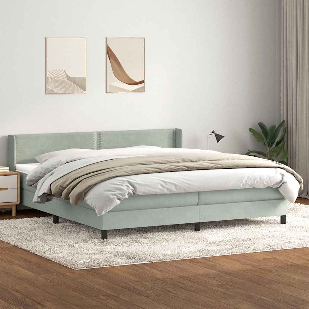 Giroletto a Molle con Materasso Grigio Chiaro 200x220cm Velluto