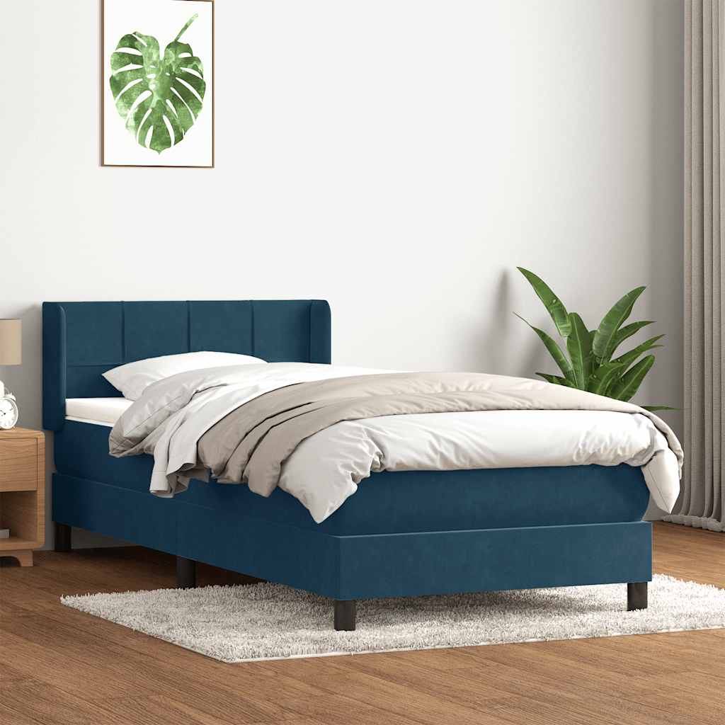 Giroletto a Molle con Materasso Blu Scuro 90x210 cm Velluto