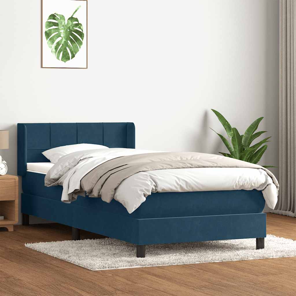 Giroletto a Molle con Materasso Blu Scuro 100x210 cm in Velluto