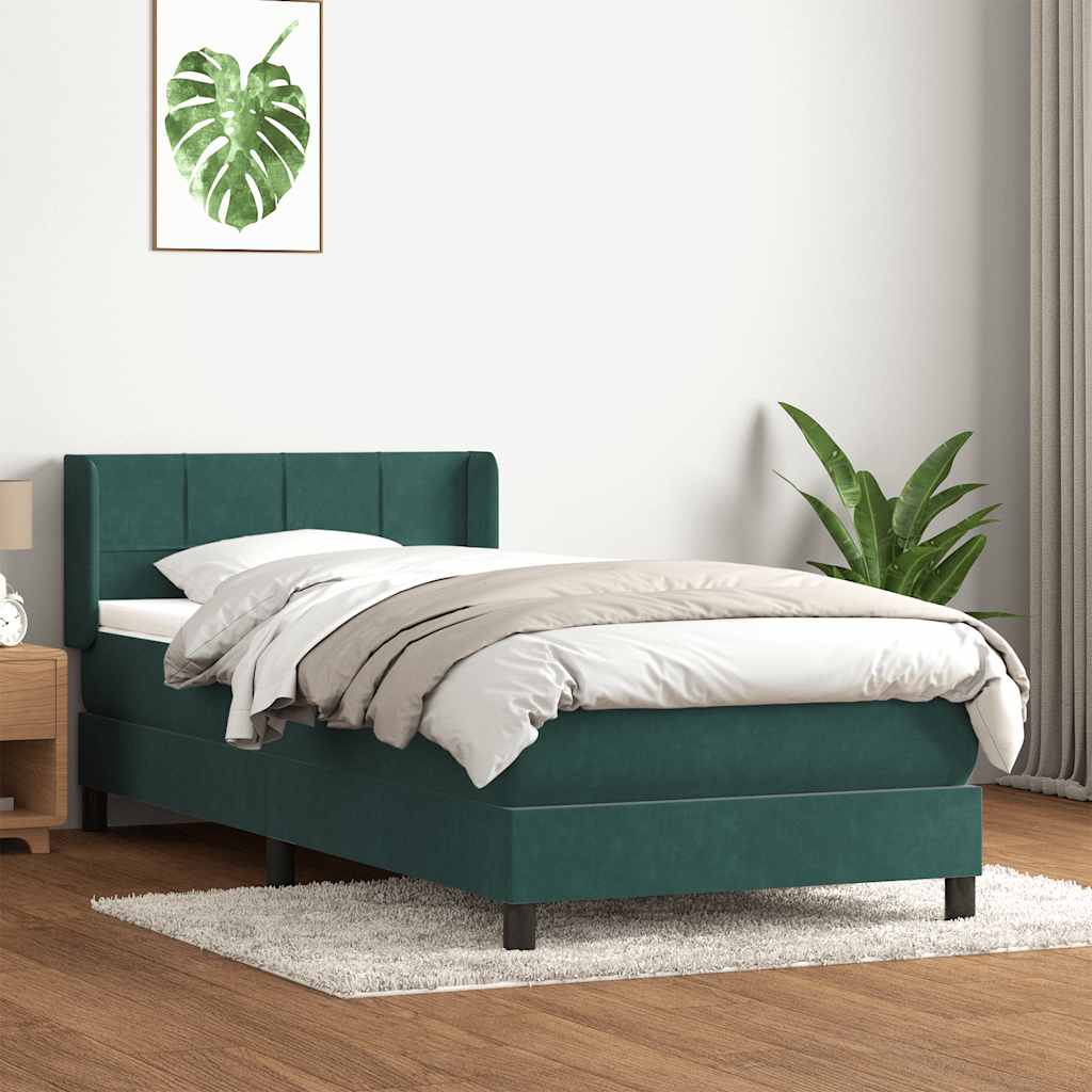 Giroletto a Molle con Materasso Verde Scuro 90x220 cm Velluto