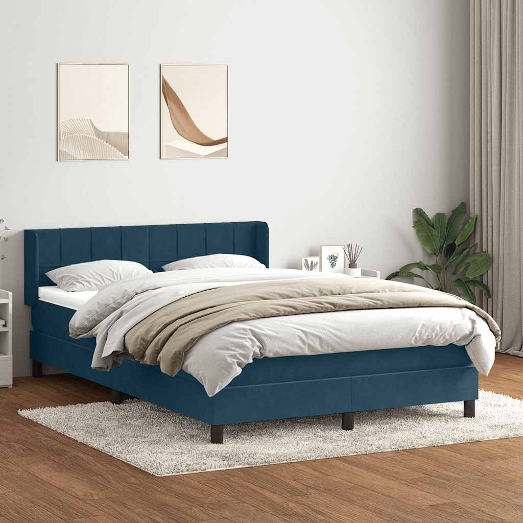 Giroletto a Molle con Materasso Blu Scuro 160x220 cm in Velluto