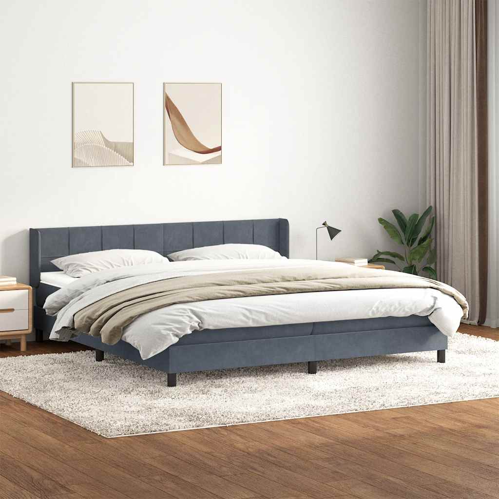 Giroletto a Molle con Materasso Grigio Scuro 200x220 cm Velluto