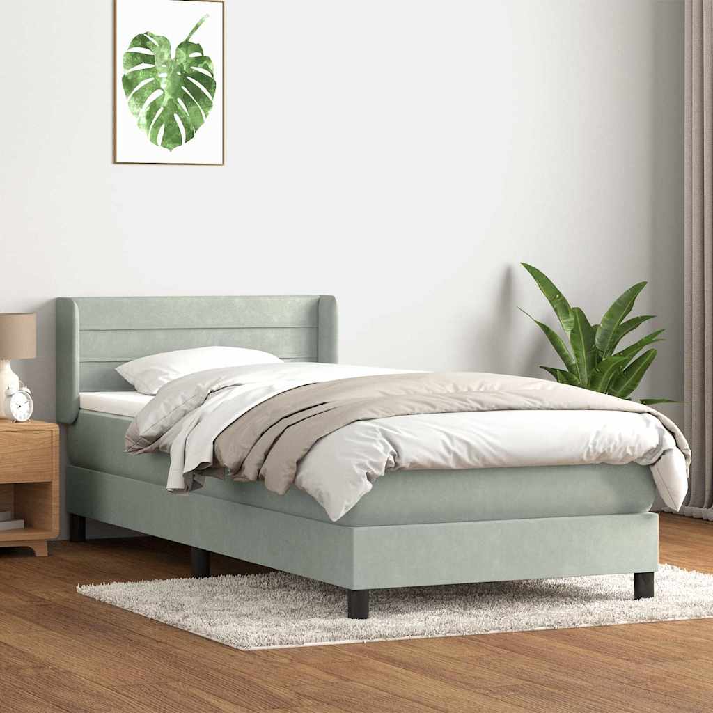 Giroletto a Molle con Materasso Grigio Chiaro 80x210 cm Velluto