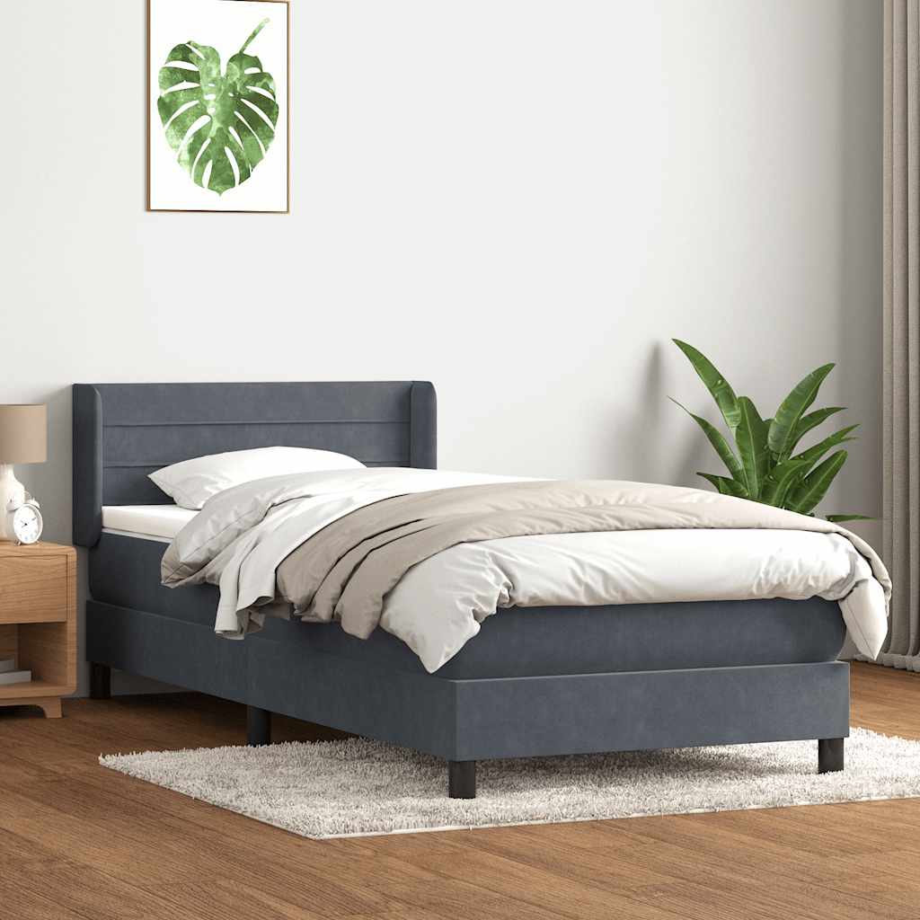 Giroletto a Molle con Materasso Grigio Scuro 80x210 cm Velluto