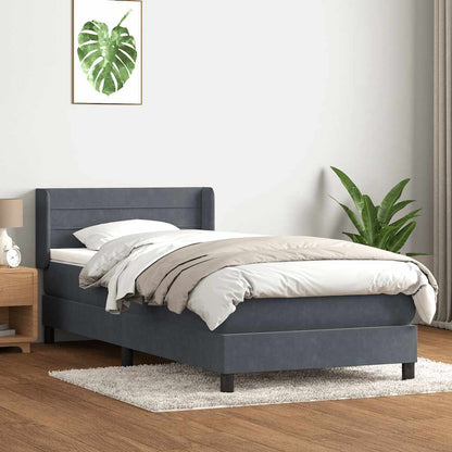 Giroletto a Molle con Materasso Grigio Scuro 90x210 cm Velluto